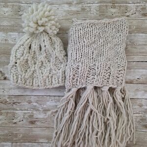 Cozy Cream Knit Hat and Scarf Set
